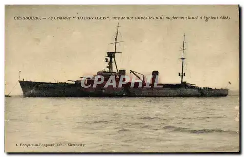 Cartes postales Bateau Guerre Croiseur Tourville lance a Lorien t1928