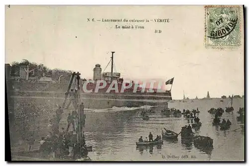 Cartes postales Bateau Guerre lancement du cuirasse Verite La mise a l eau