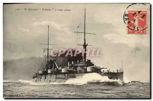 Cartes postales Bateau Guerre Dreadnoughts Voltaire a toute vitesse Cuirasse