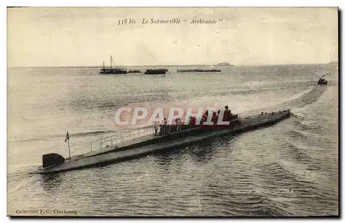 Cartes postales Bateau Guerre Submersible Archimede Sous marin