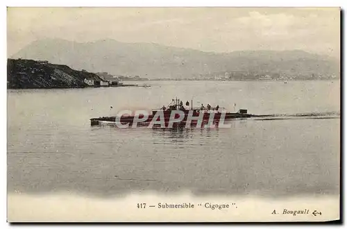 Cartes postales Bateau Guerre Sous marin Cigogne Submersible