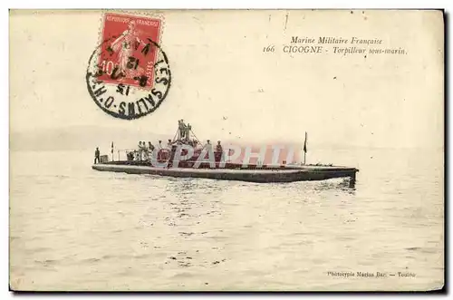 Cartes postales Bateau Guerre Sous marin Torpilleur Cigogne Submersible