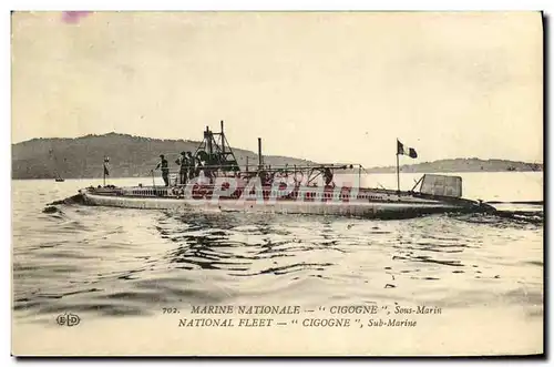 Cartes postales Bateau Guerre Cigogne Sous marin