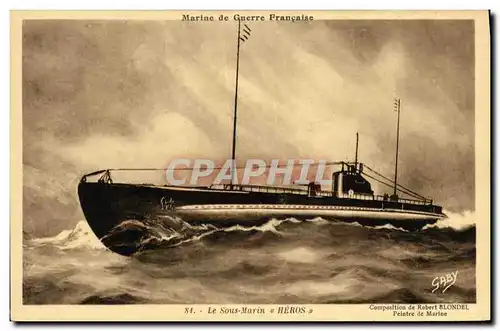 Cartes postales Bateau Guerre Sous marin Heros