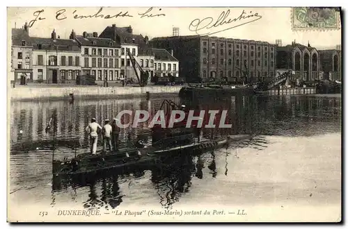 Cartes postales Bateau Guerre Dunerque Le Phoque Sous marin sortant du port