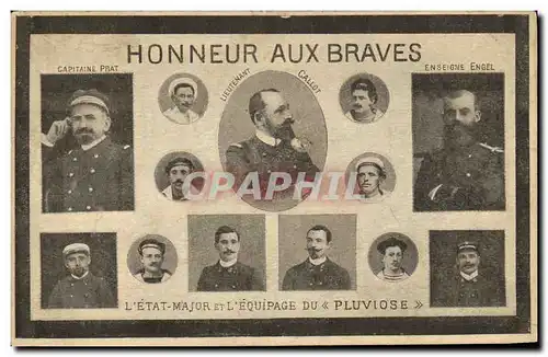 Cartes postales Bateau Guerre Catastrophe du Pluviose Honneur aux braves Etat major et equipage Sous marin