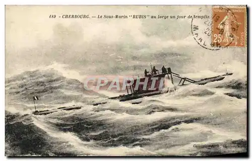 Ansichtskarte AK Bateau Guerre Cherbourg Sous marin Rubis au large un jour de tempete