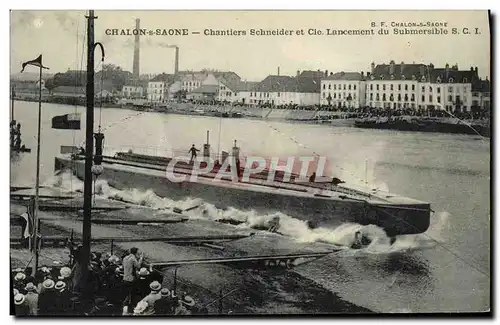 Ansichtskarte AK Bateau Guerre Chalon sur Saone Chantiers Schneider Cie lancement du submersible Sous marin