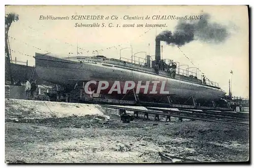 Ansichtskarte AK Bateau Guerre Chalon sur Saone Chantiers Schneider Cie Submersible avant son lancement Sous mari