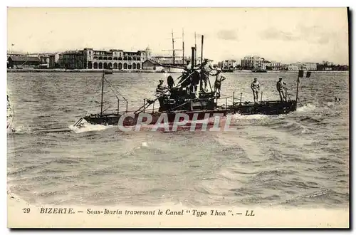 Cartes postales Bateau Guerre Bizerte Tunisie Sous marin traversant le canal type Thon