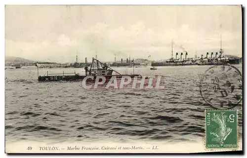 Cartes postales Bateau Guerre Cuirasse et sous marin