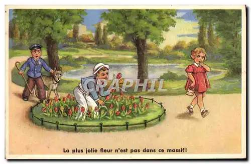 Cartes postales Fantaisie Fleurs Enfants Chien