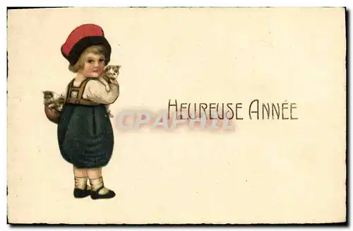 Cartes postales Fantaisie Enfant et chaton Chat