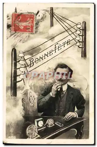 Cartes postales Fantaisie Homme Bonne Fete Telegraphie