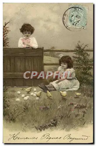 Cartes postales Fantaisie Enfants Poussins Paques
