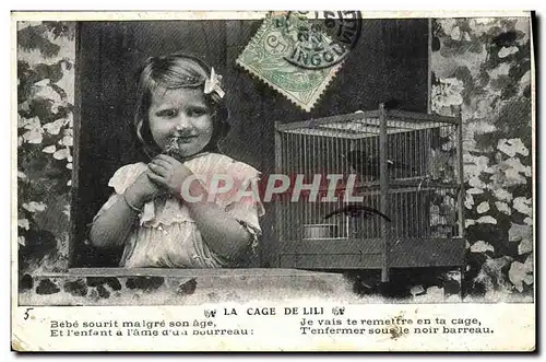 Ansichtskarte AK Fantaisie Enfant La cage de Lili Oiseau