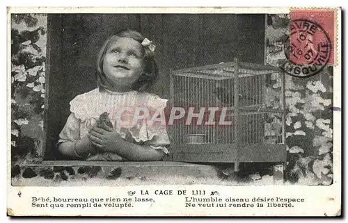 Ansichtskarte AK Fantaisie Enfant La cage de Lili Oisea