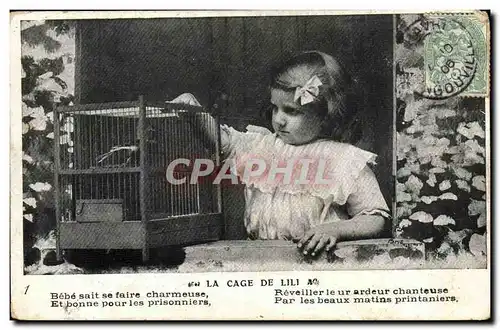 Cartes postales Fantaisie Enfant La cage de Lili oiseau