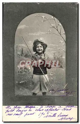 Cartes postales Fantaisie Enfant Berger et moutons