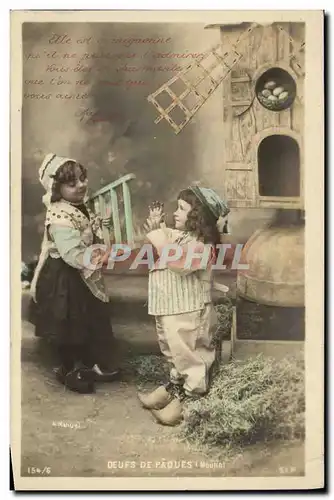 Cartes postales Fantaisie Enfants Oeufs de Paques Moulin