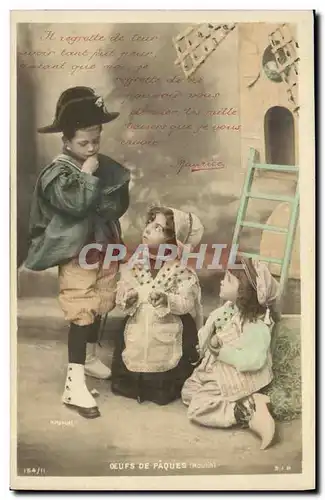 Cartes postales Fantaisie Enfants Oeufs de Paques Moulin