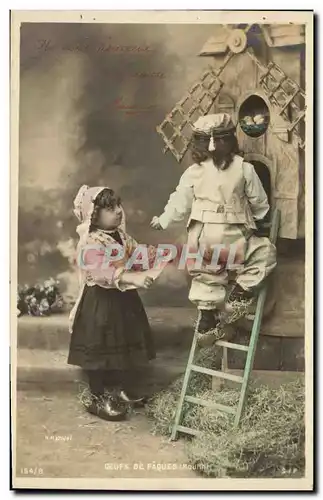 Cartes postales Fantaisie Enfants Oeufs de Paques Moulin