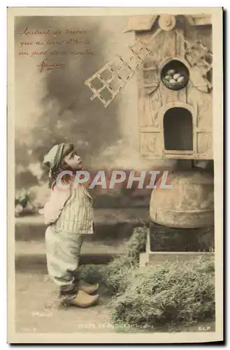 Cartes postales Fantaisie Enfants Oeufs de Paques Moulin