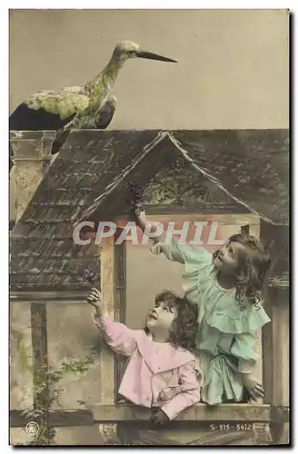 Cartes postales Fantaisie Enfants et cigogne