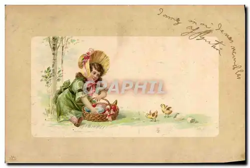 Cartes postales Fantaisie Enfant et poussins