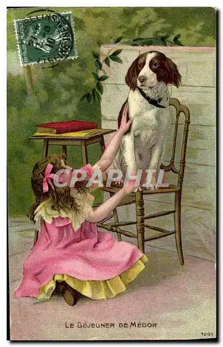 Cartes postales Fantaisie Enfant Le dejeuner de Medor Chien