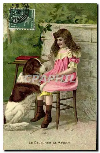 Cartes postales Fantaisie Enfant Le dejeuner de Medor Chien