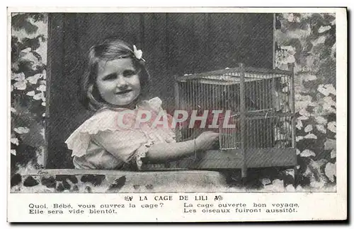 Cartes postales Fantaisie Enfant La cage de Lili Oiseau