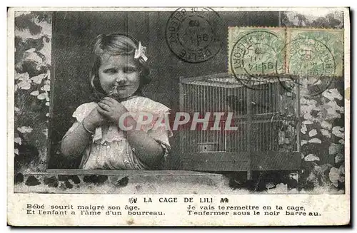 Cartes postales Fantaisie Enfants La cage de Lili Oiseau