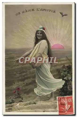 Cartes postales Fantaisie Femme Je seme l amitie Soleil