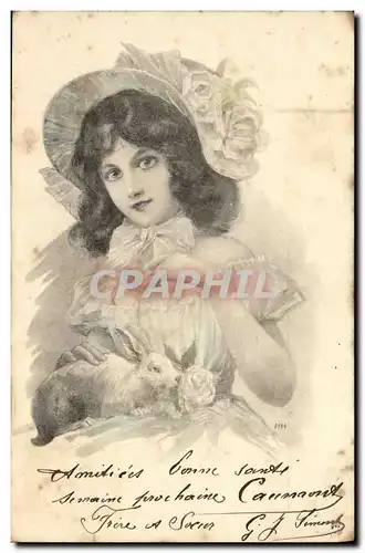 Cartes postales Fantaisie Femme Lapin