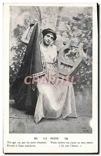 Cartes postales Fantaisie Femme La muse Lyre