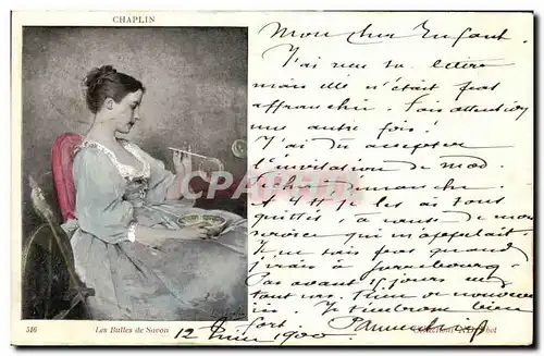 Cartes postales Fantaisie Femme Chaplin Les bulles de savon