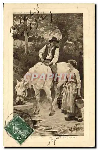 Cartes postales Fantaisie Femme L abreuvoir Cheval