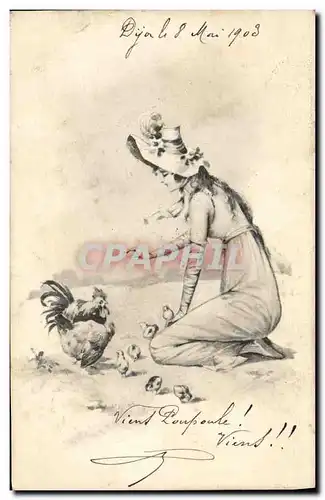 Ansichtskarte AK Fantaisie Femme Poules