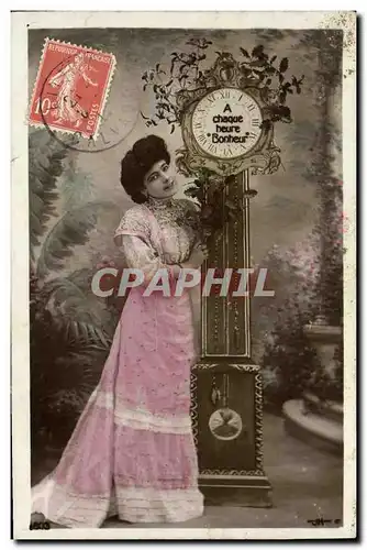 Cartes postales Fantaisie Femme Horloge