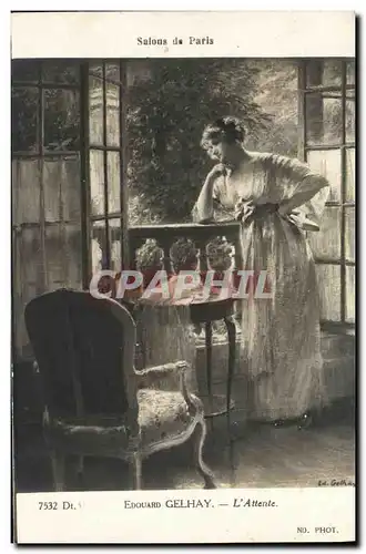 Ansichtskarte AK Fantaisie Femme Edouard Gelhay L attente Salons Paris