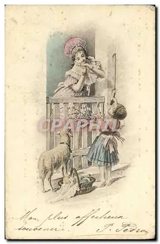 Cartes postales Fantaisie Femme Enfant Agneau