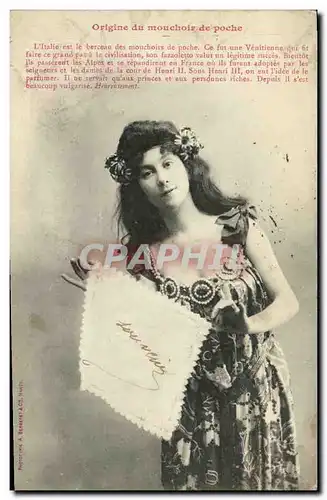 Cartes postales Fantaisie Femme Origine du mouchoir de poche