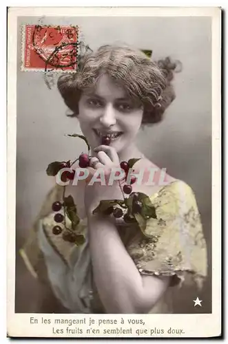 Cartes postales Fantaisie Femme Cerises