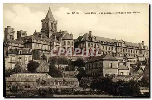 Ansichtskarte AK Caen Hotel Dieu Vue Generale et l Eglise Saint Gilles