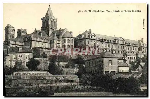 Cartes postales Caen Hotel Dieu Vue Generale et l Eglise St Gilles