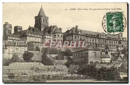 Cartes postales Caen Hotel Dieu Vue Generale et l Eglise St Gilles