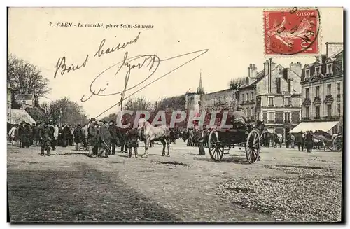 Ansichtskarte AK Caen Le Marche Place Saint Sauveur Chevaux TOP