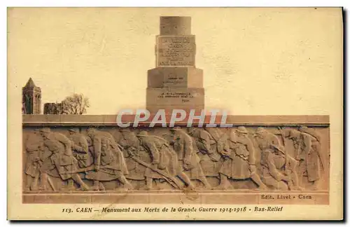 Cartes postales Caen Monument aux Morts de la Grande Guerre Bas relief Militaria