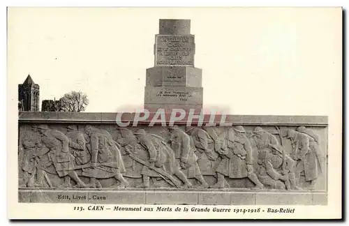 Cartes postales Caen Monument aux Morts de la Grande Guerre Bas relief Militaria